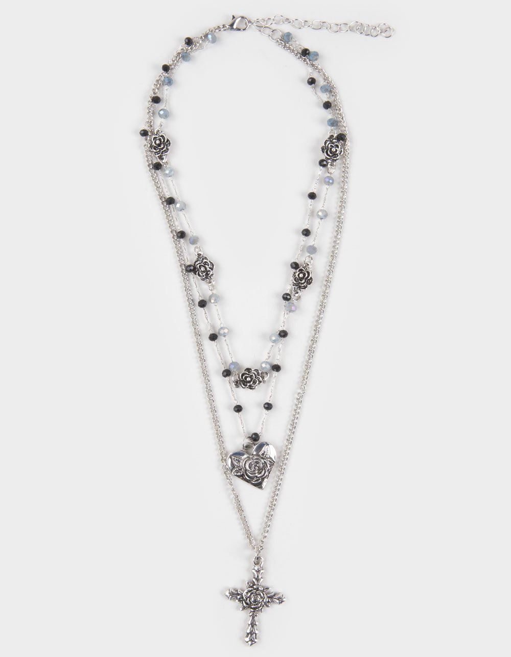 FULL TILT Layered Cross/Rose Necklace - SILVER