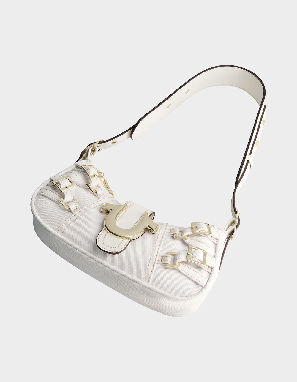 TRUE RELIGION Multi-Strap Denim Shoulder Bag - WHITE