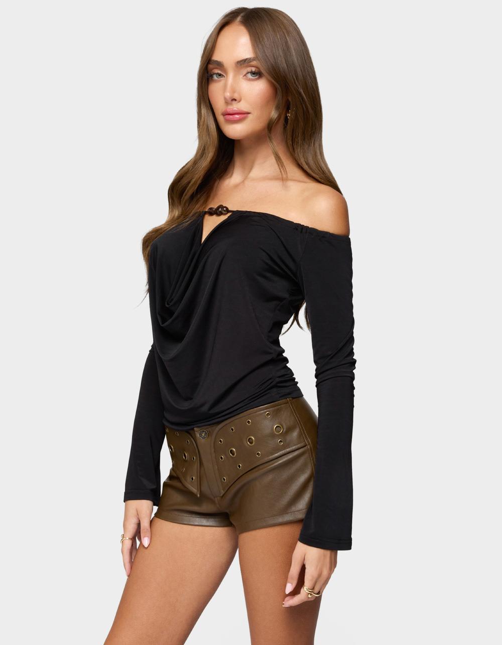 EDIKTED Kezya Draped Off Shoulder Top - BLACK