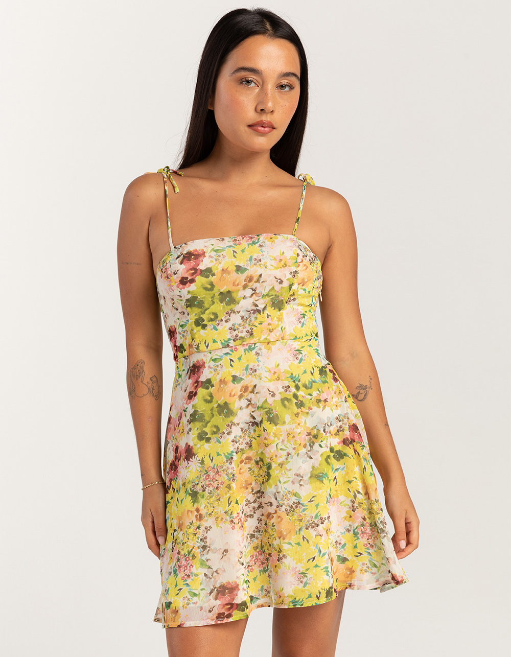 FULL TILT Chiffon Empire Womens Slip Dress - YELLOW COMBO