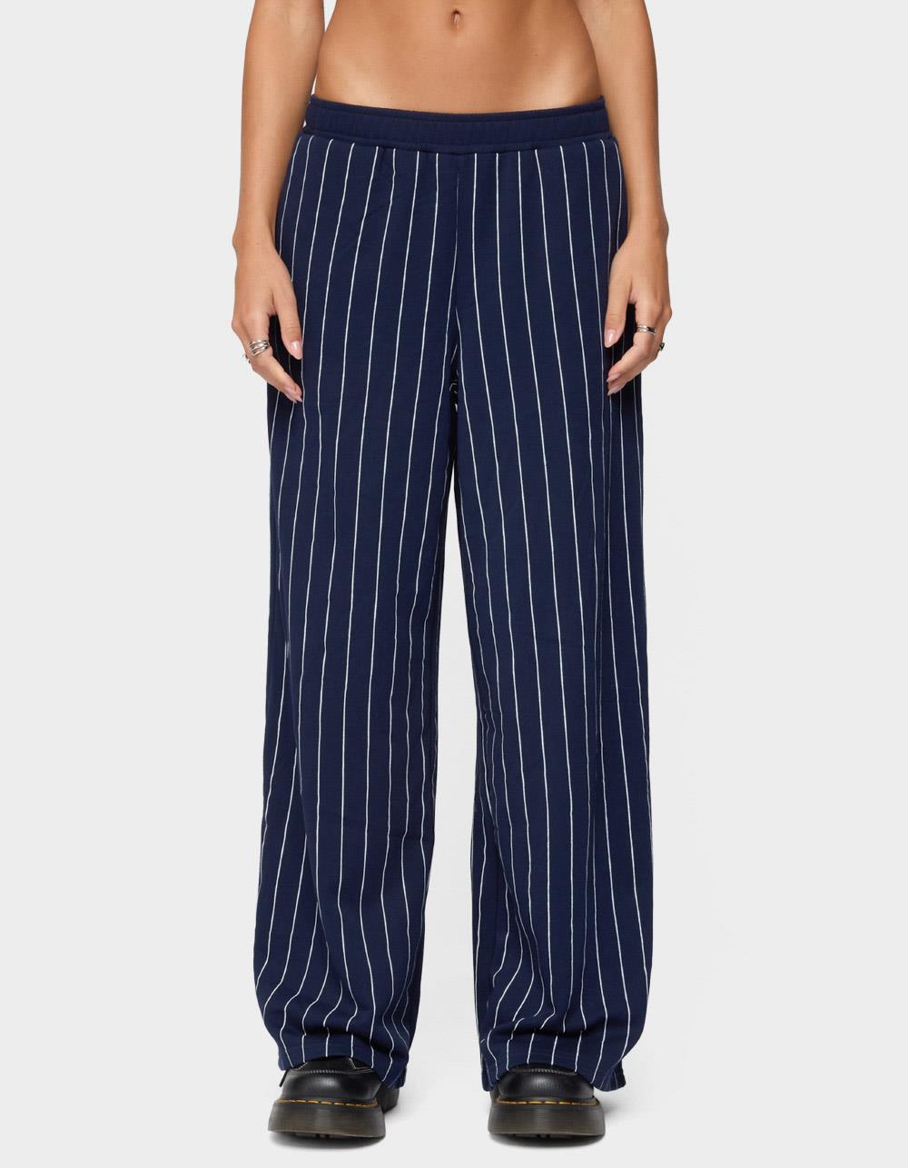 EDIKTED Mercer Pinstripe Wide Leg Sweatpants - NAVY