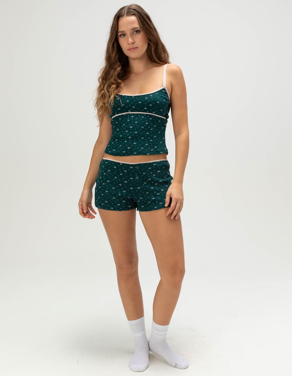 FULL TILT Ditsy Pointelle Womens Cami - GREEN COMBO