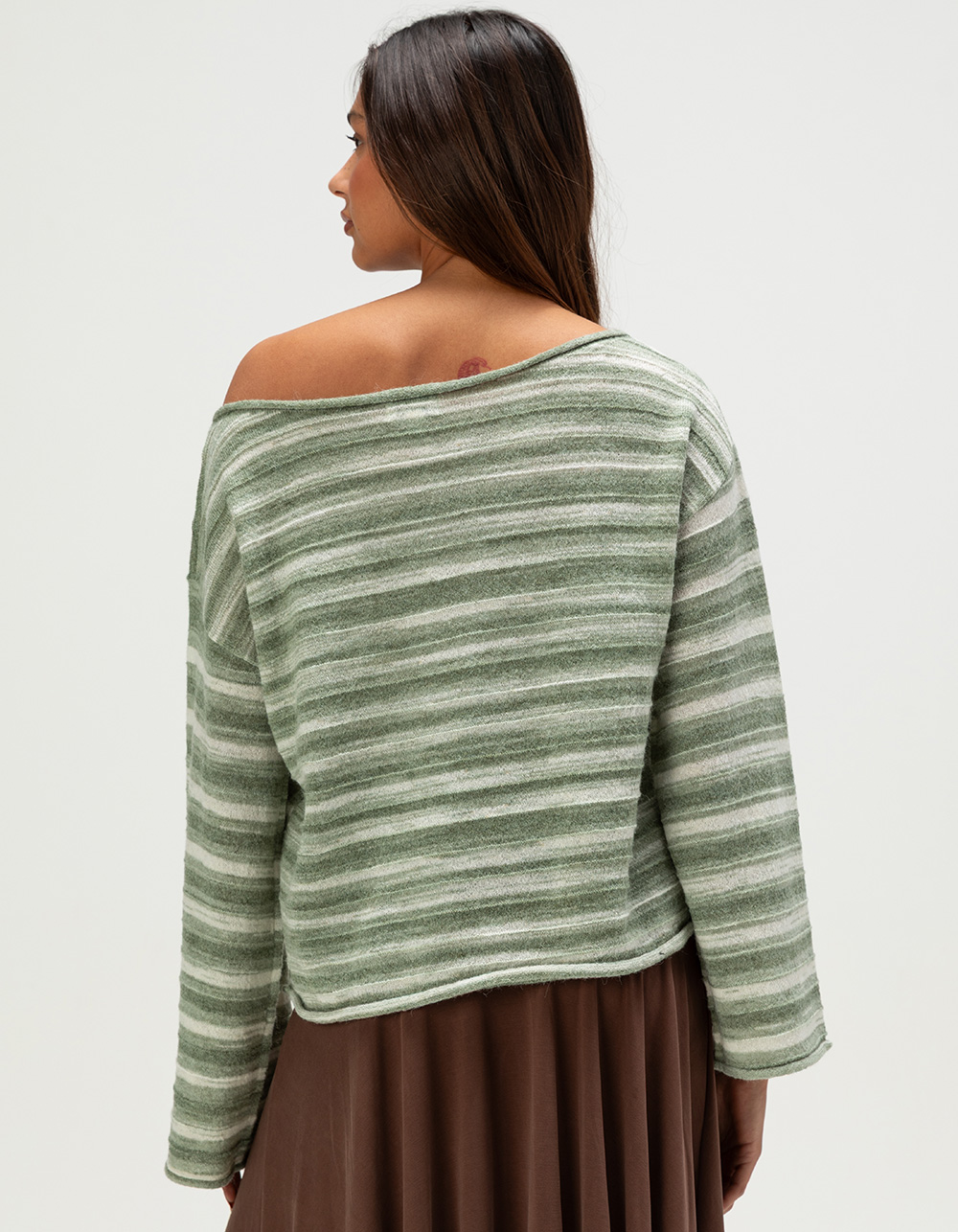 RHYTHM Baklava Womens Off The Shoulder Sweater - SAGE