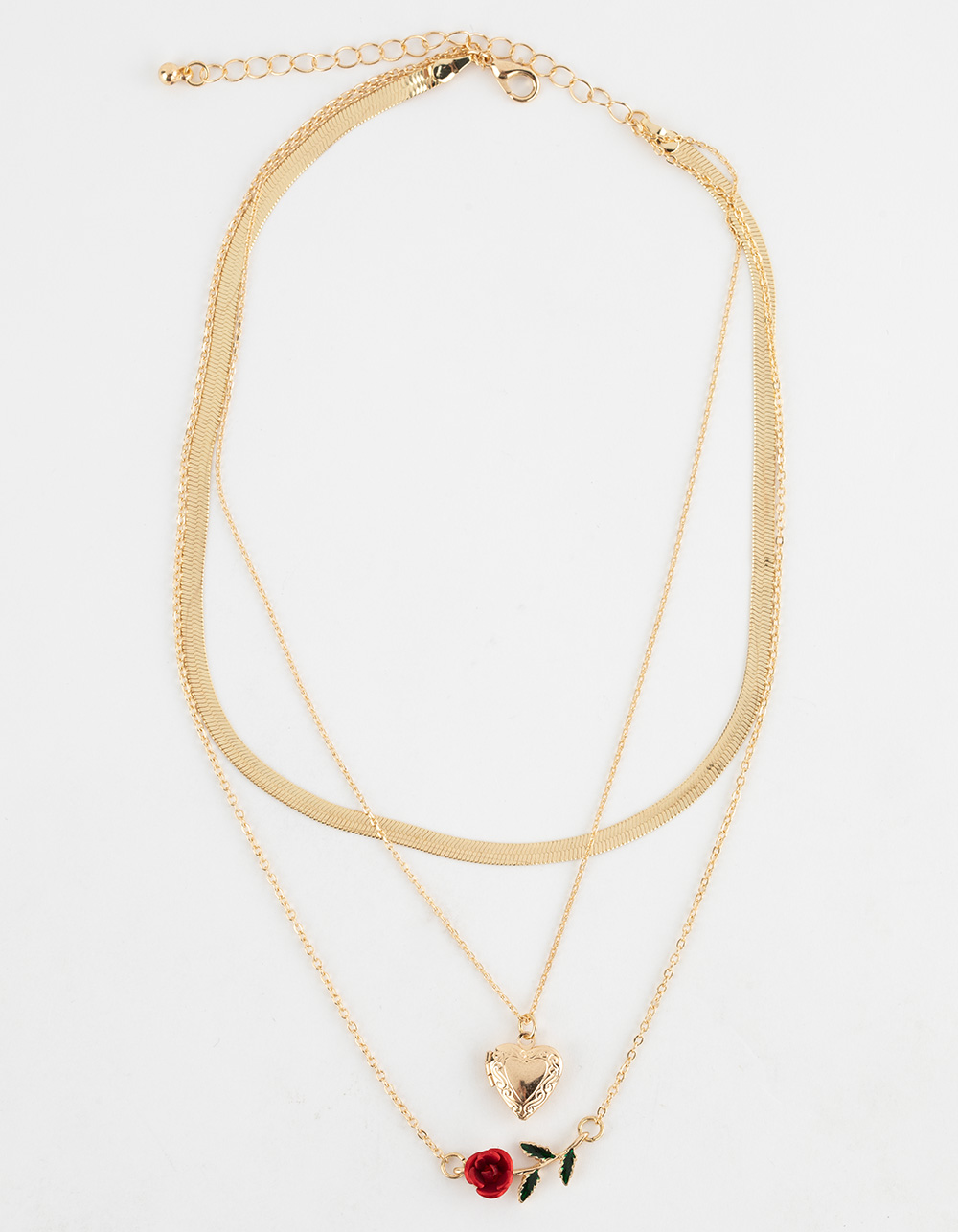 FULL TILT Layered Snake Chain / Rose Charm Necklace - GOLD