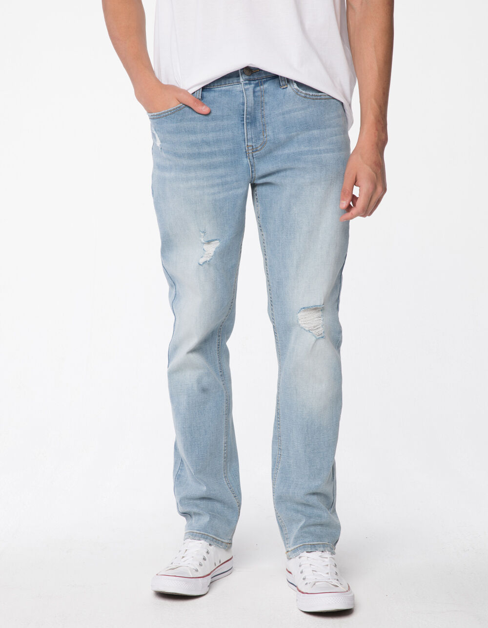 RSQ Mens Relaxed Taper Light Vintage Destroyed Jeans image number 1