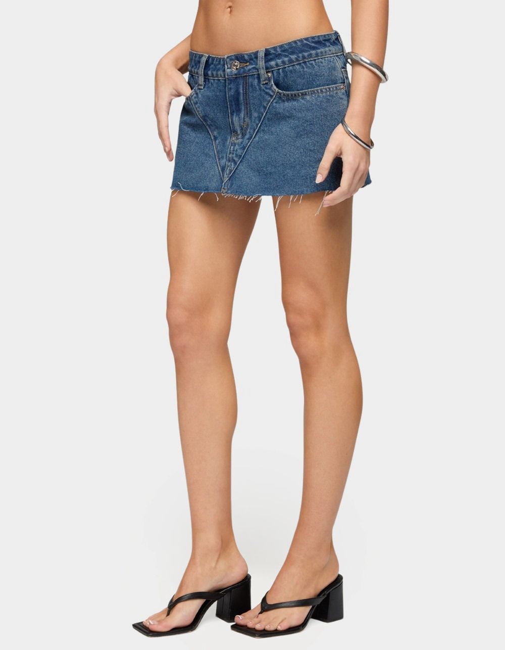EDIKTED Get Stitched Denim Mini Skort - LIGHT BLUE