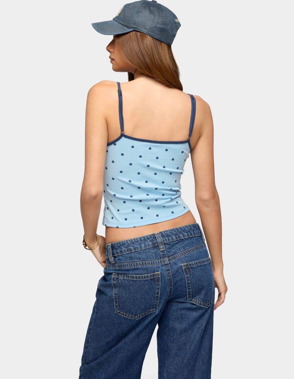 EDIKTED Carlah Contrast Polka Dot Tank Top - LIGHT BLUE