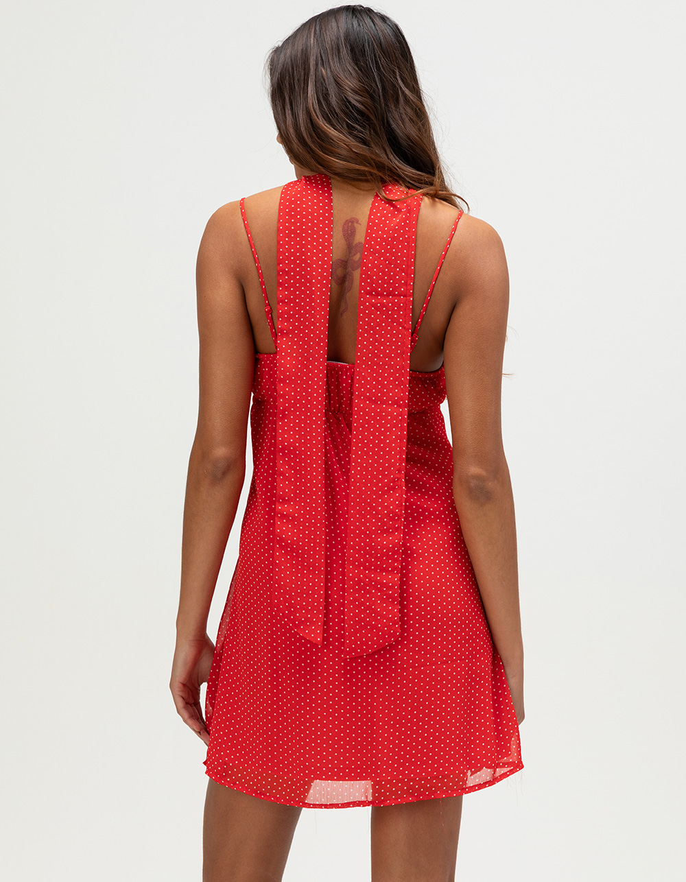 FULL TILT Womens Polka Dot Dress With Scarf - RED