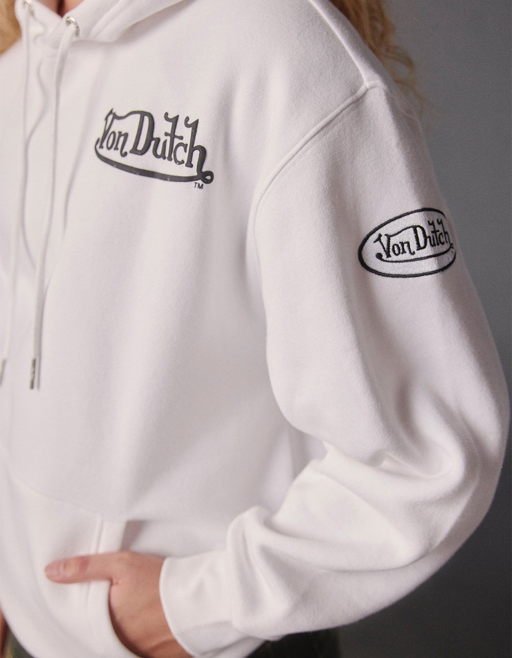 VON DUTCH Arm Patch Womens Hoodie - WHITE