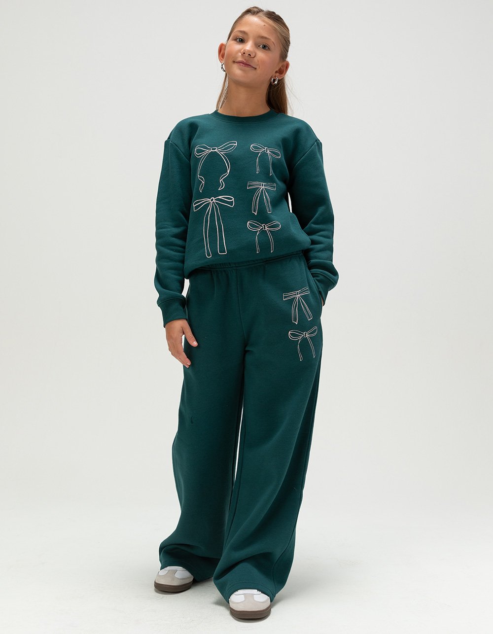 FULL TILT Bow Girls Wide Leg Sweatpants - TEAL GREEN