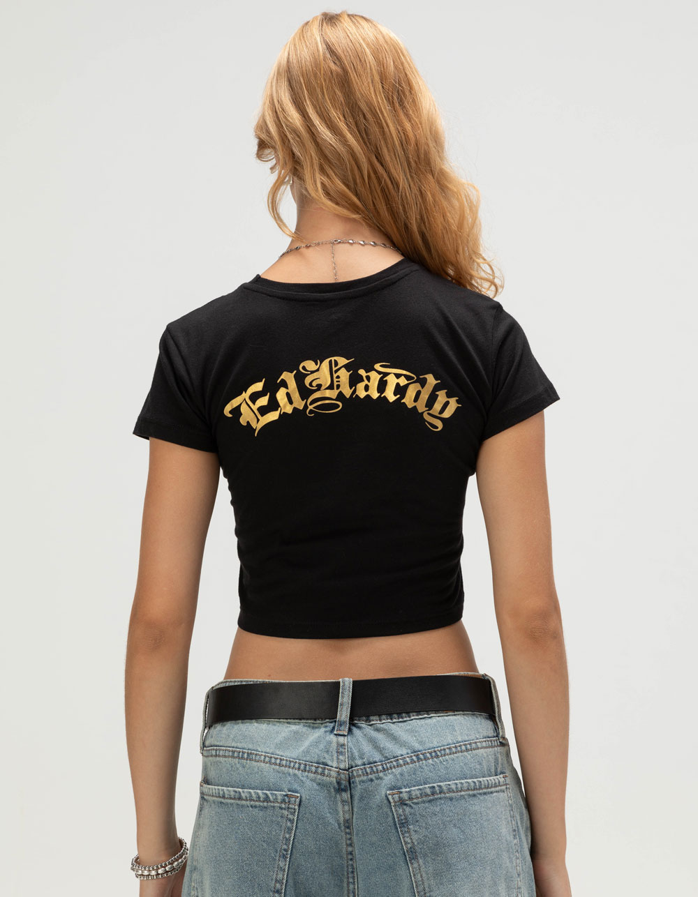 ED HARDY Tigers Womens Baby Tee - BLACK