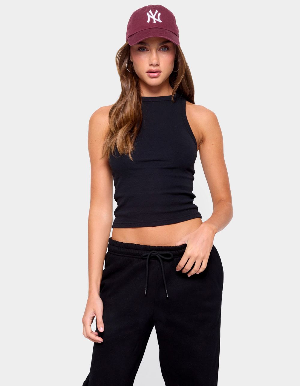 EDIKTED Filipa High Neck Ribbed Tank Top - BLACK