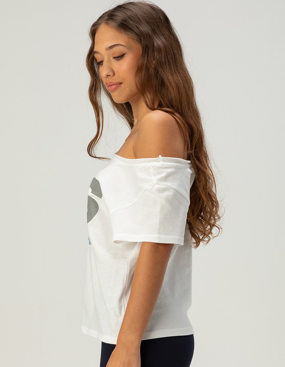 RSQ Womens USA Soccer Off The Shoulder Tee - WHITE