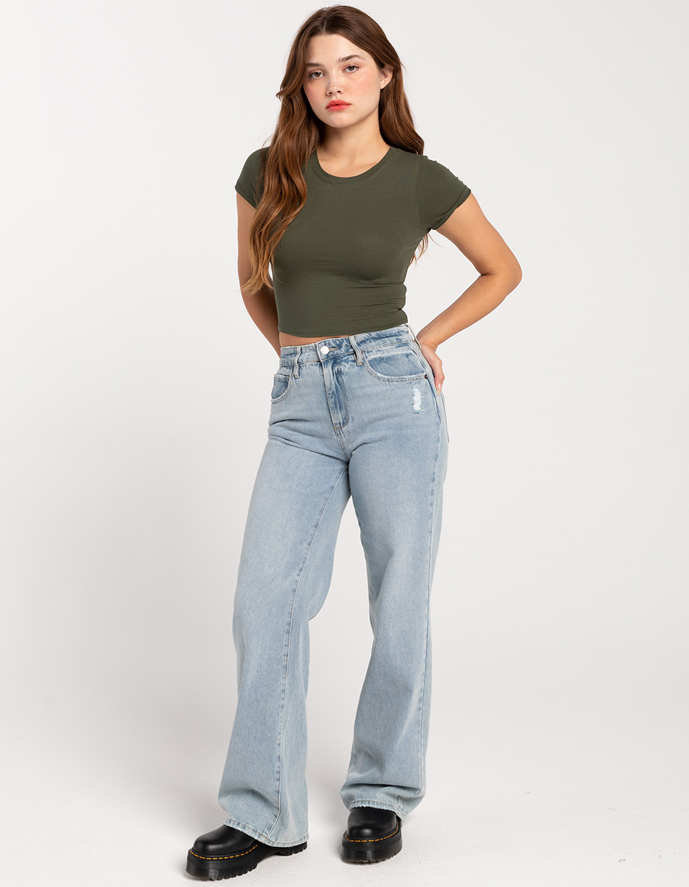 BOZZOLO Womens Cropped Tee - Tillys OLIVE 