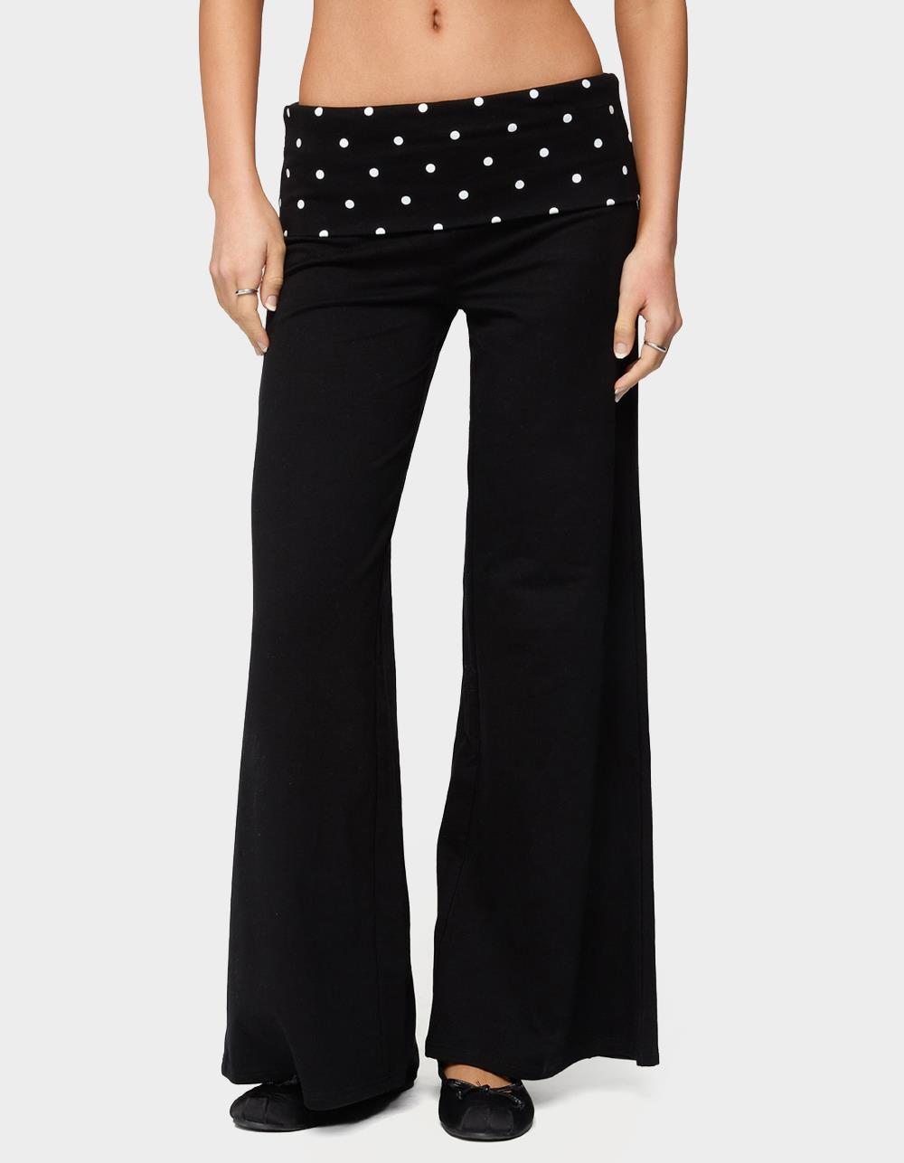 EDIKTED Petite Reeva Polka Dot Foldover Pants - BLACK