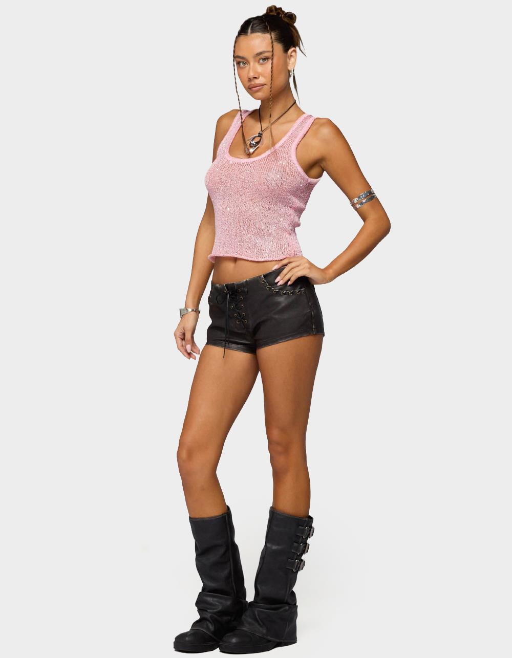 EDIKTED Eleora Sequin Knit Tank Top - PINK