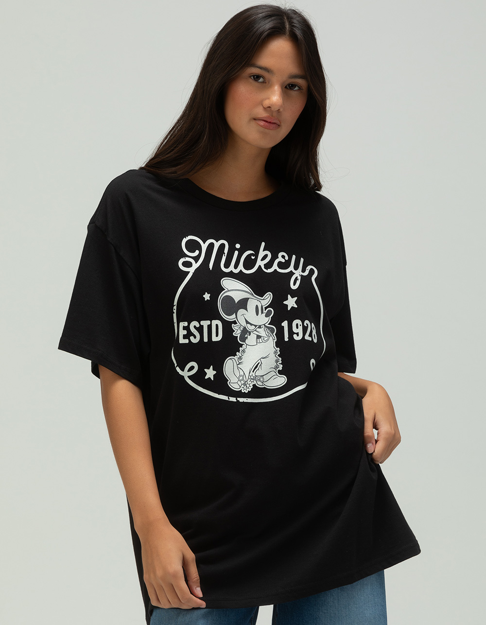 DISNEY Mickey Mouse Cowboy 1928 Unisex Oversized Tee - BLACK