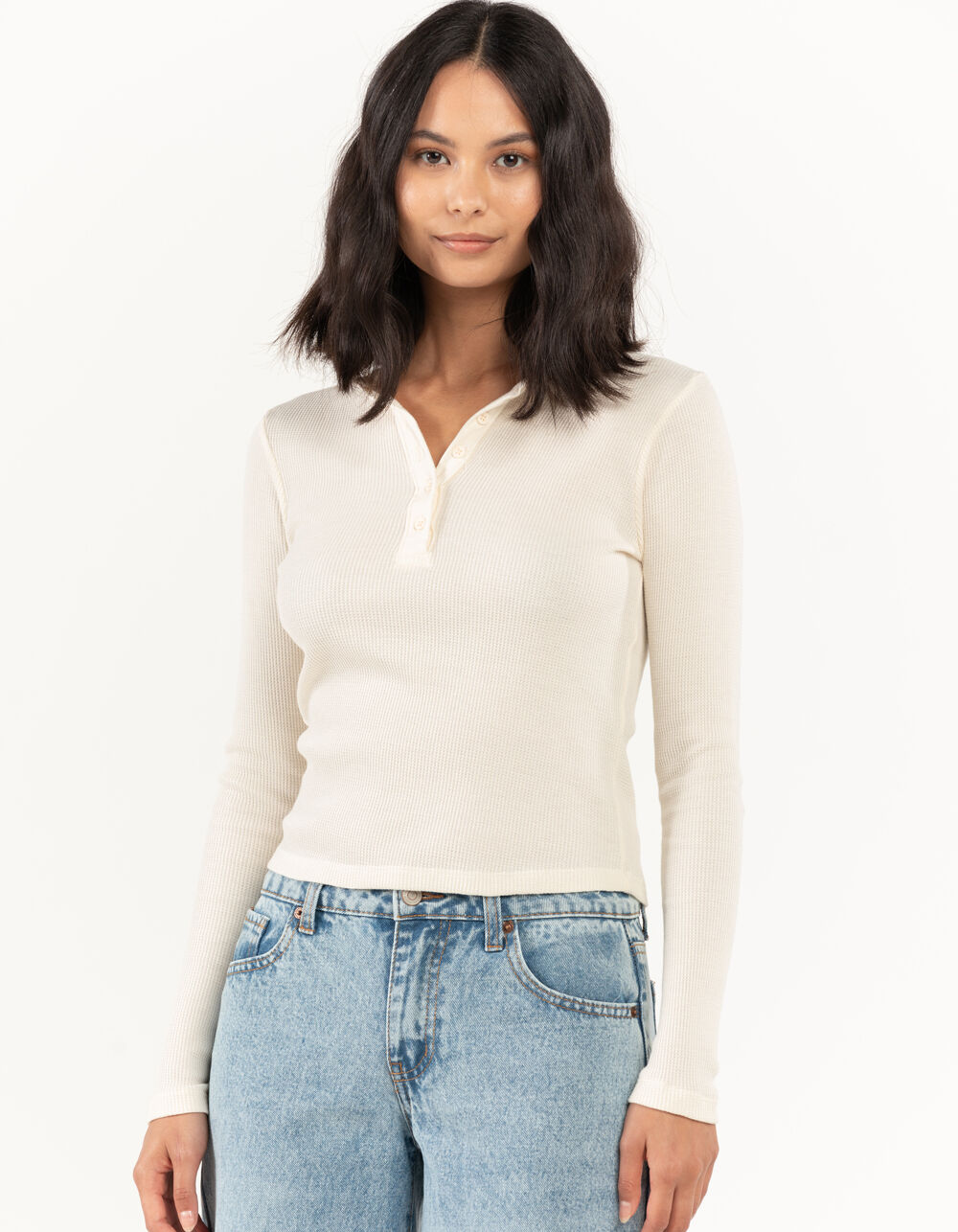 RSQ Womens Thermal Henley - CREAM | Tillys