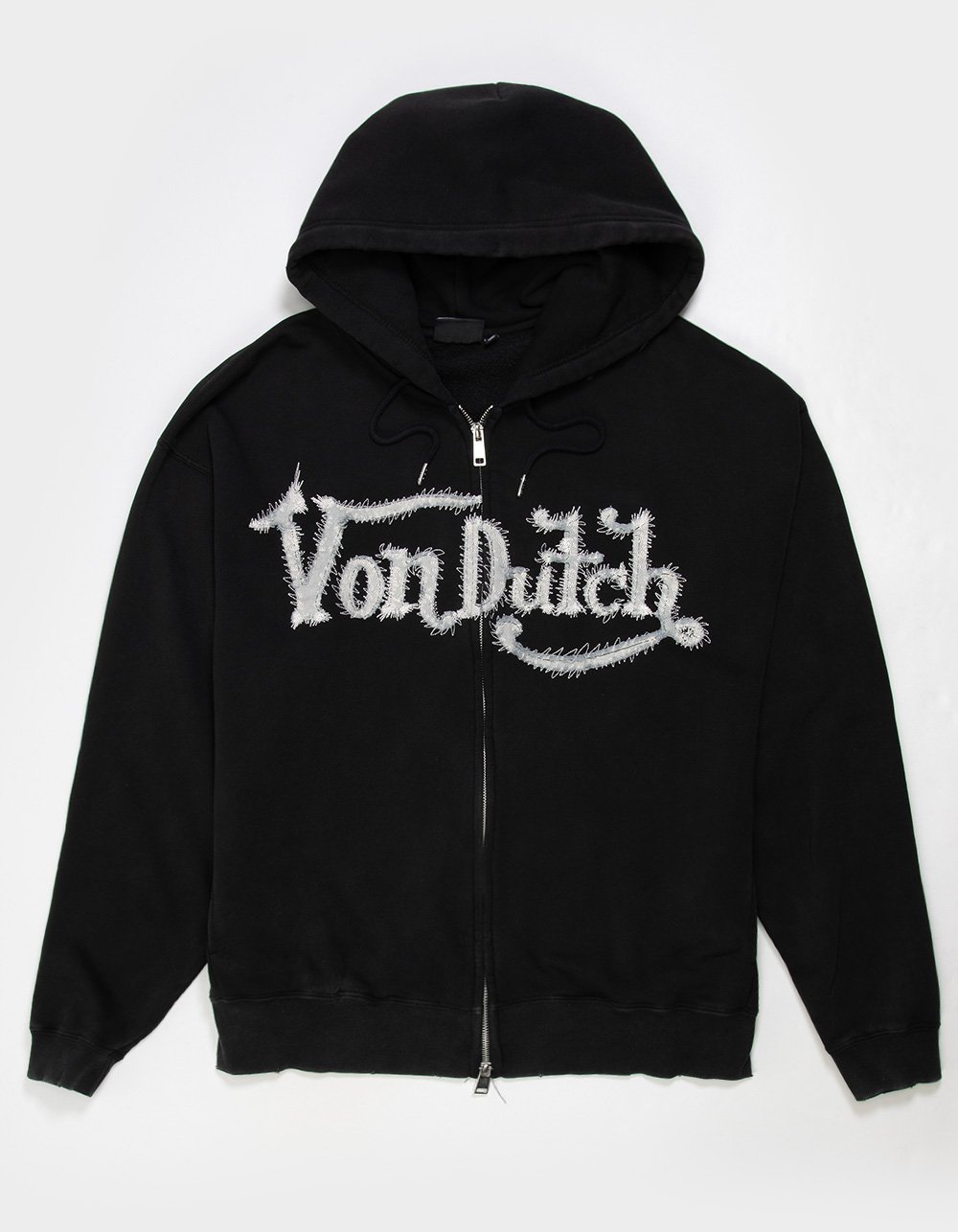 VON DUTCH Patch Mens Zip-Up Hoodie - WASHED BLACK