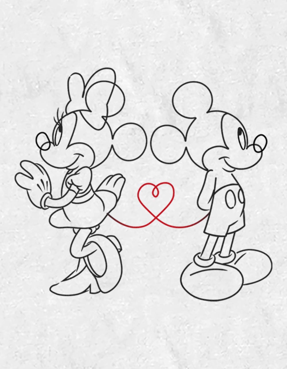 DISNEY Valentines Mickey Minnie Outline Unisex Tee - WHITE