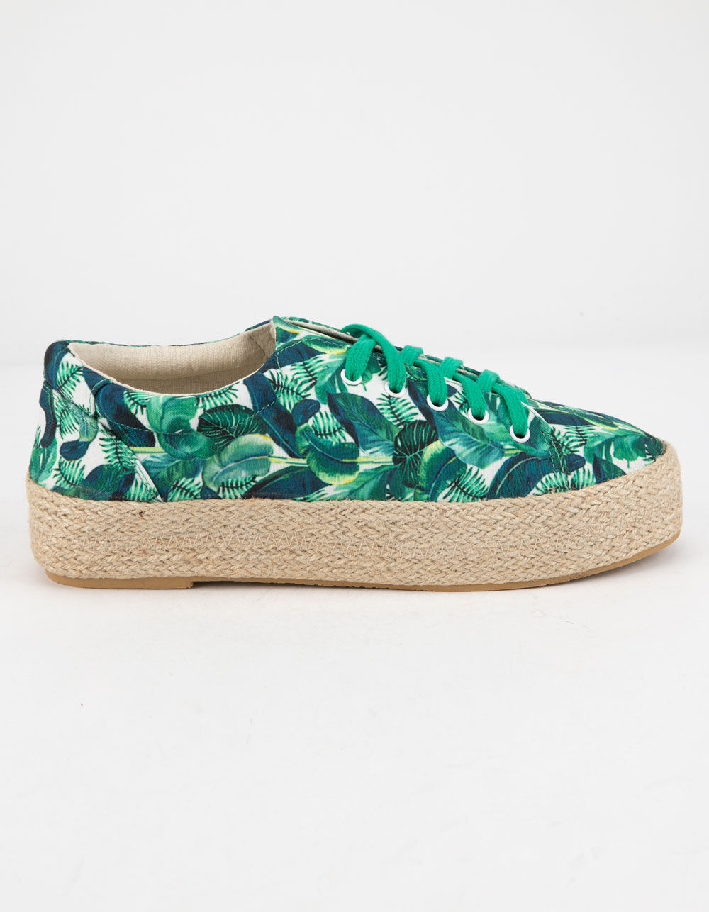 QUPID Lace Up Espadrille Green Womens Platform Shoes image number 0