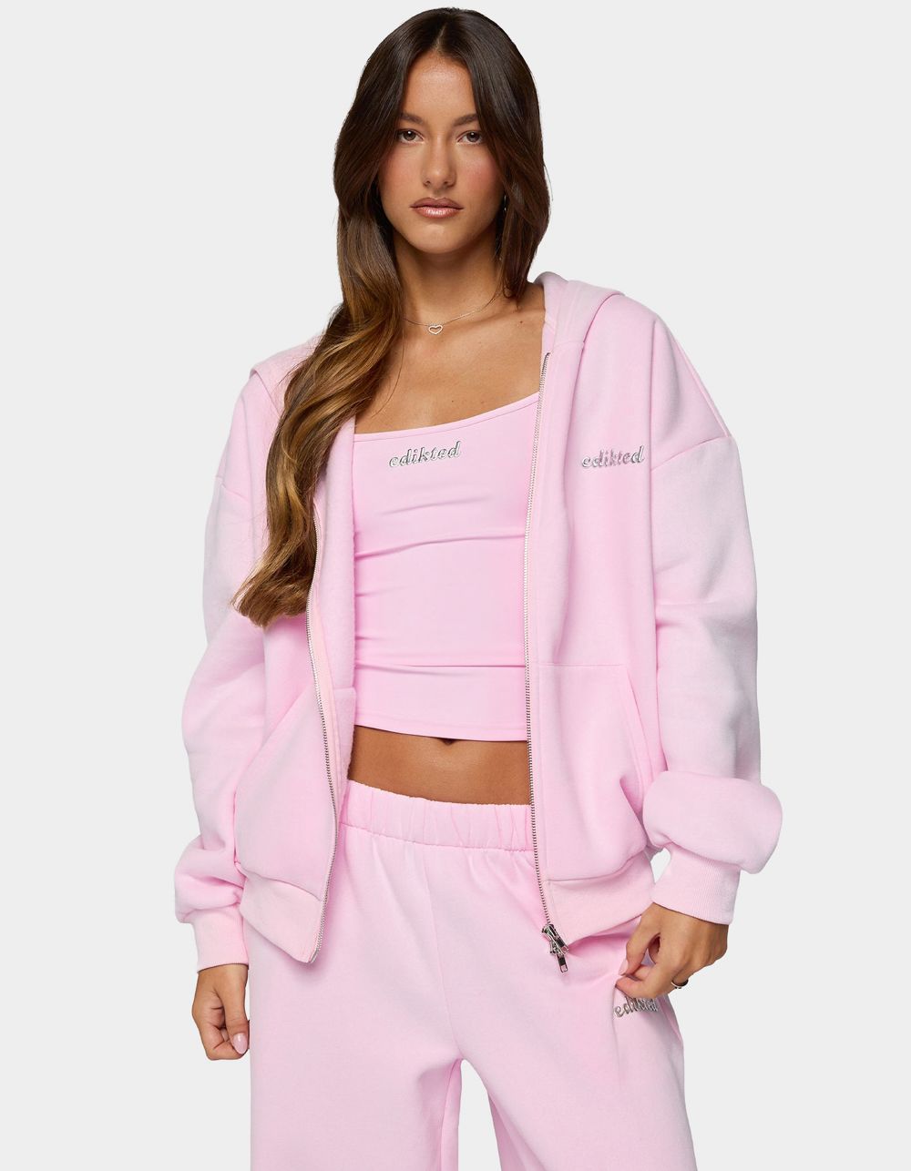 Edikted Diva Zip Up Hoodie - LIGHT PINK