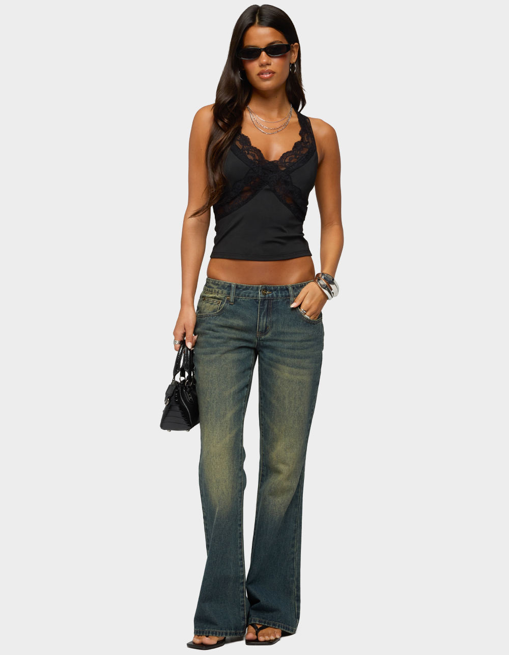 EDIKTED Shirili Low Rise Flared Jeans - BLUE