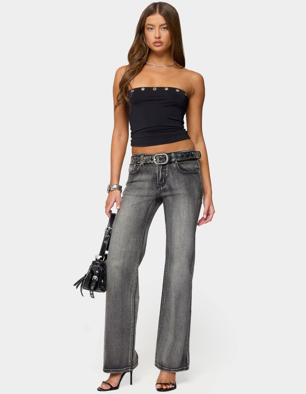 EDIKTED Dahna Grommet Tube Top - BLACK