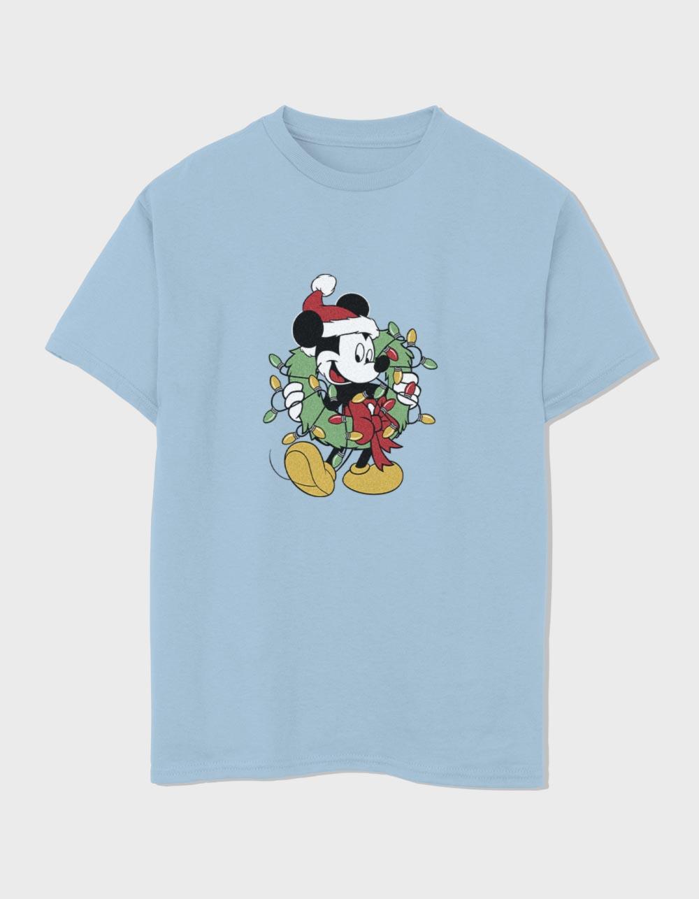DISNEY Mickey Wreath Unisex Kids Tee - LIGHT BLUE
