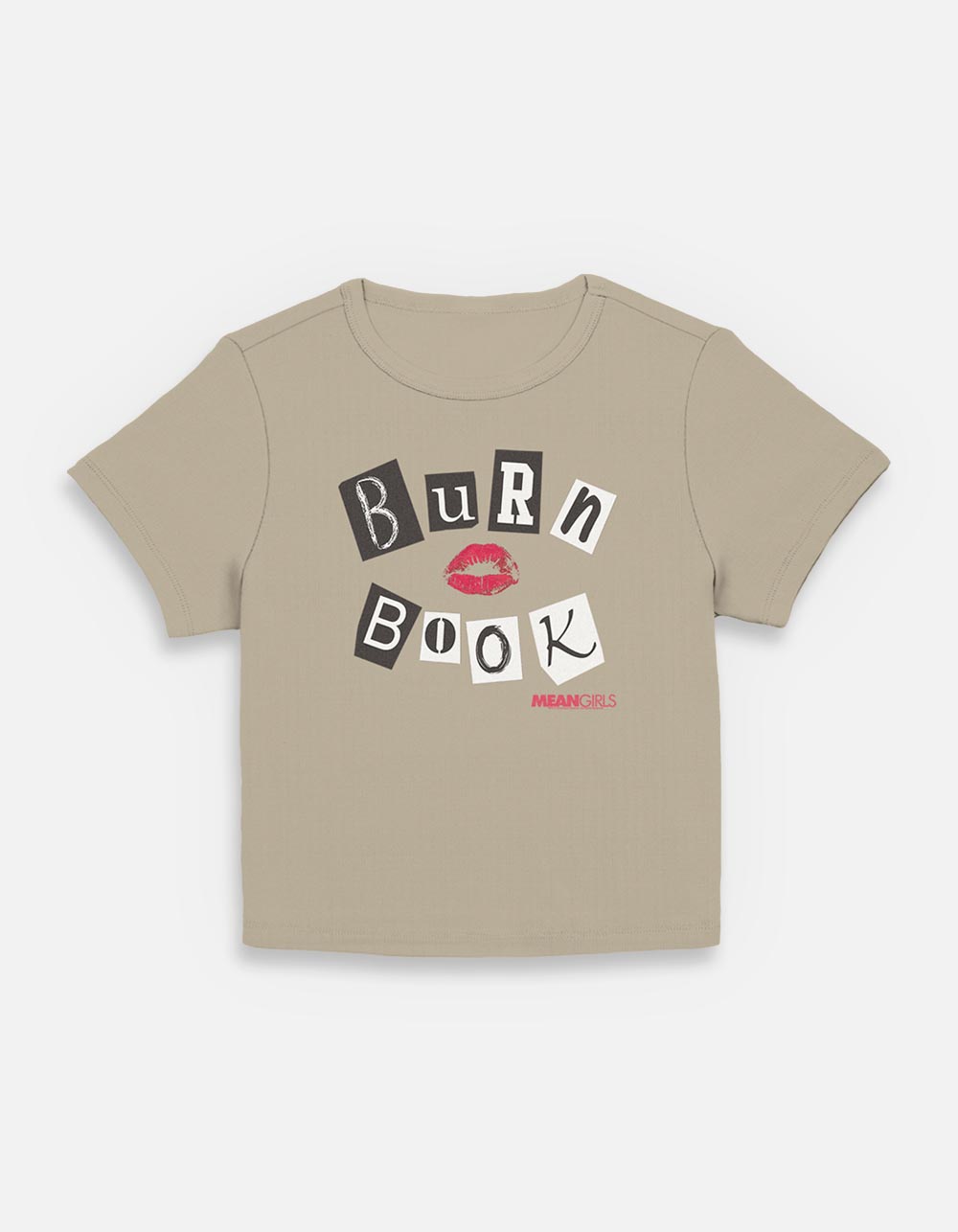 MEAN GIRLS Burn Book Womens Baby Tee - TAUPE