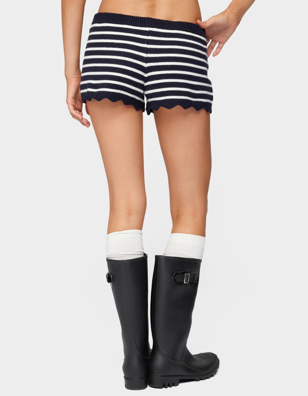 EDIKTED Soren Contrast Striped Knit Shorts - NAVY