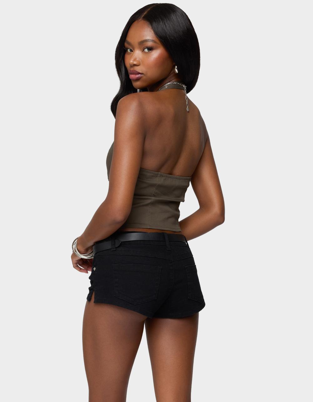 EDIKTED Keli Buckle Halter Top - DK GREEN