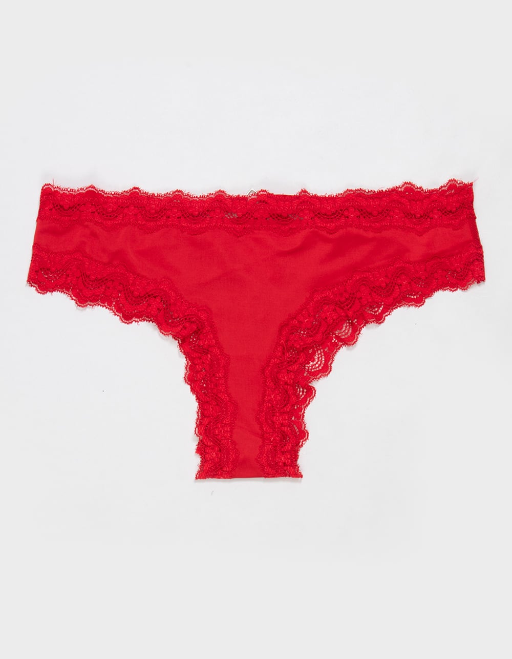 FULL TILT Polka Dot Mesh Back Lace Trim Thong - RED