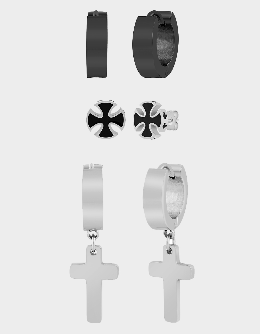 STEEL NATION Stainless Steel 3 Piece Earring Set - STAINLESS