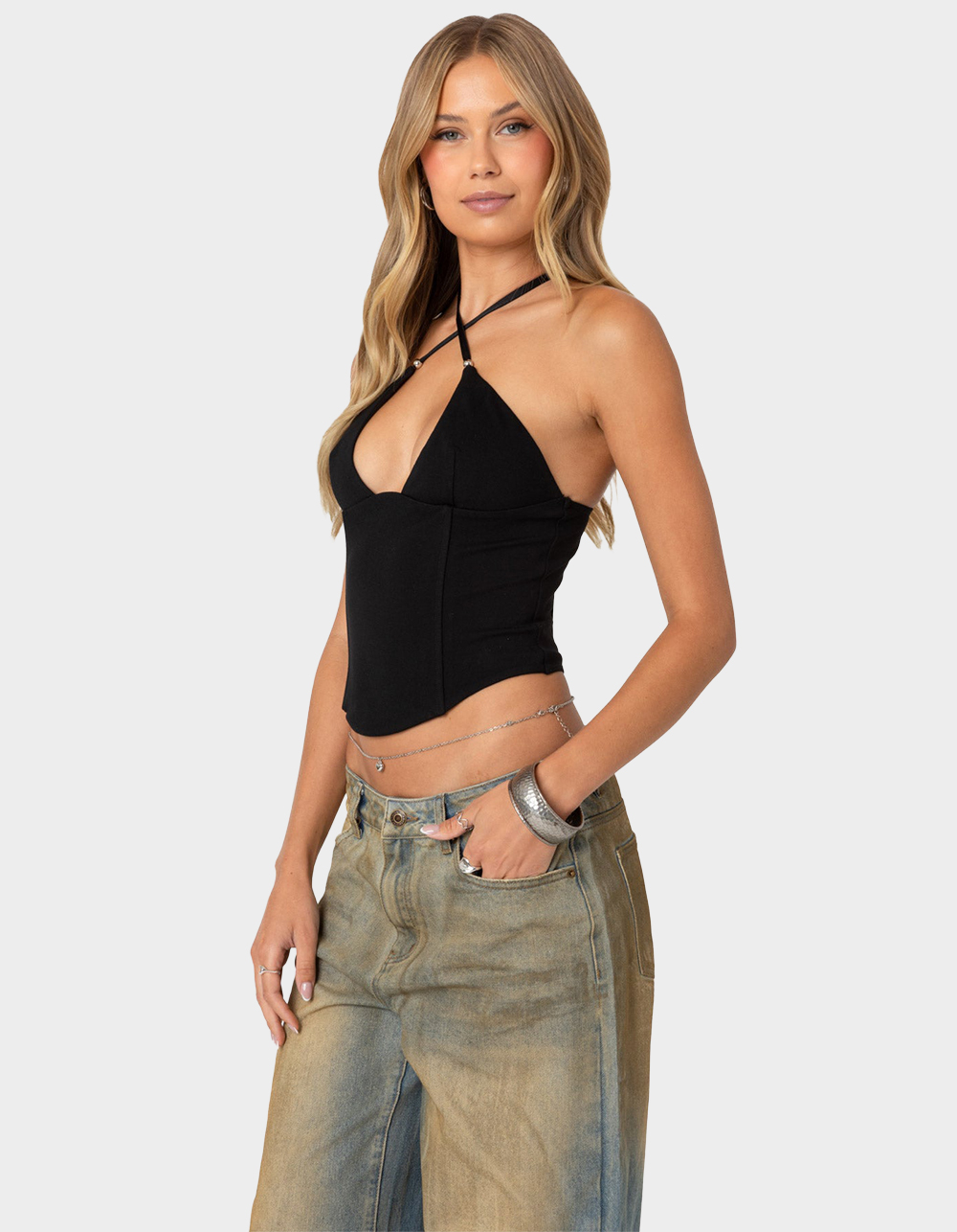 EDIKTED Lou Crossover Beaded Corset