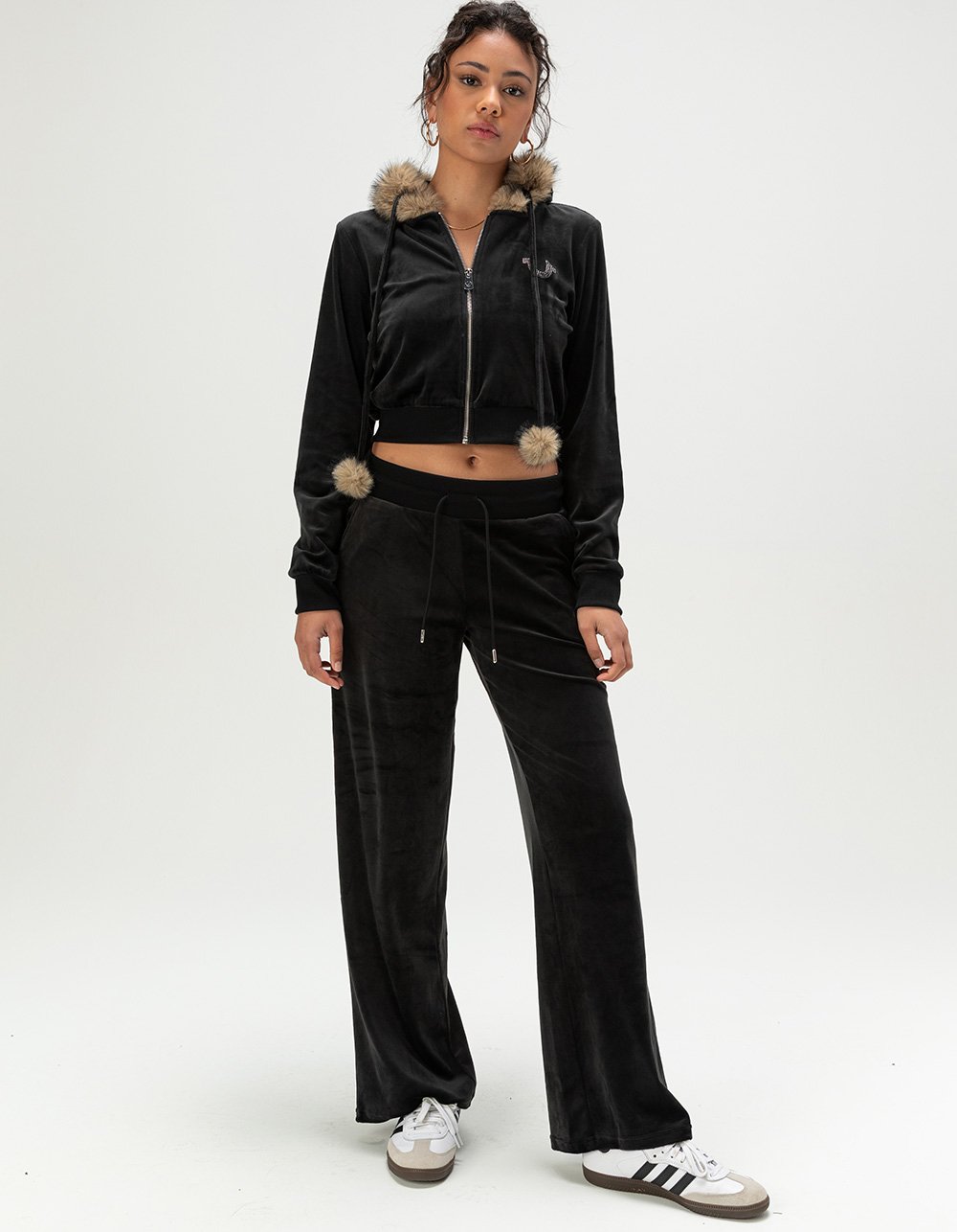 TRUE RELIGION Velour Womens Straight Leg Pants - BLACK