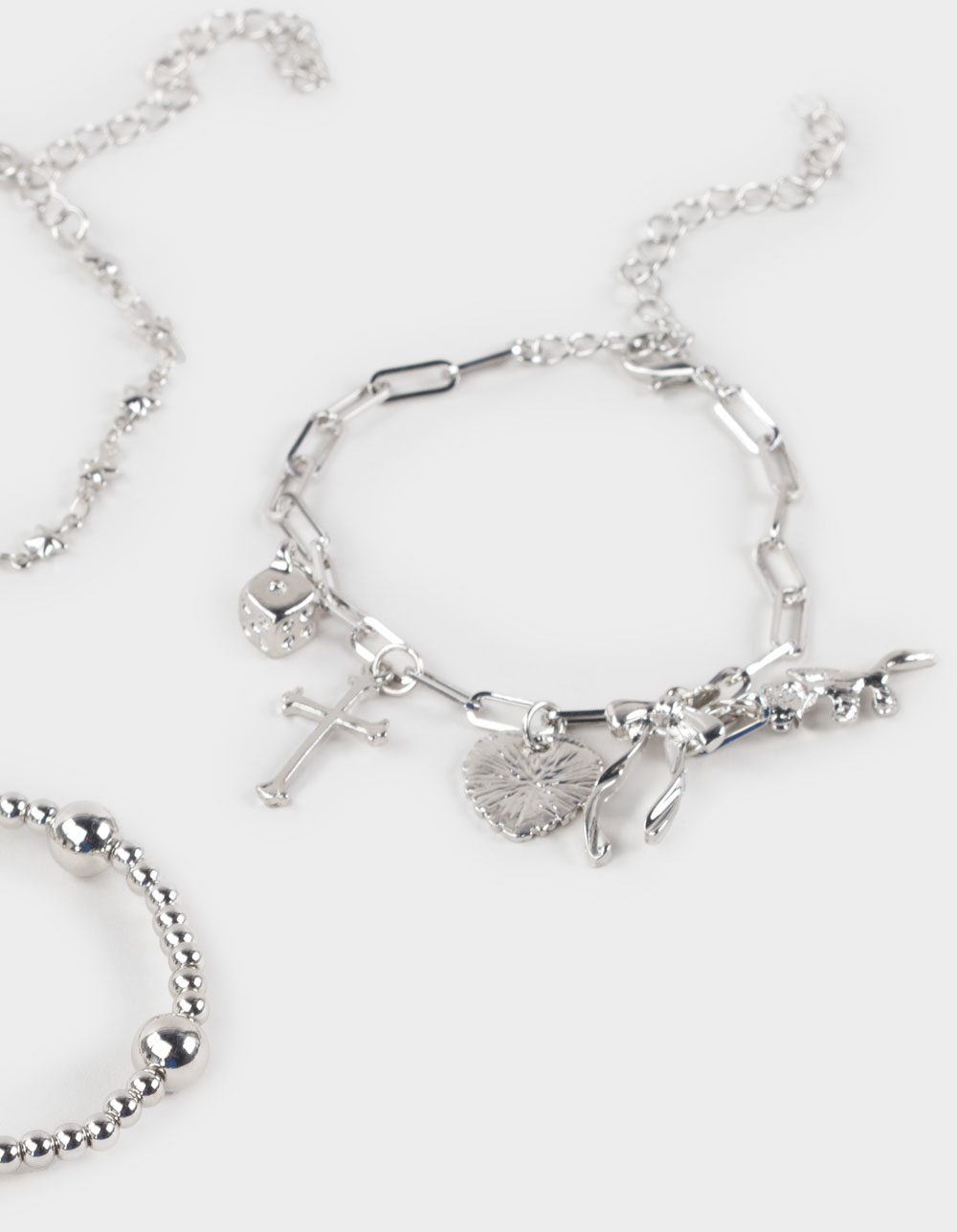 FULL TILT 3 Pack Cross/Dice Charm Bracelets - SILVER