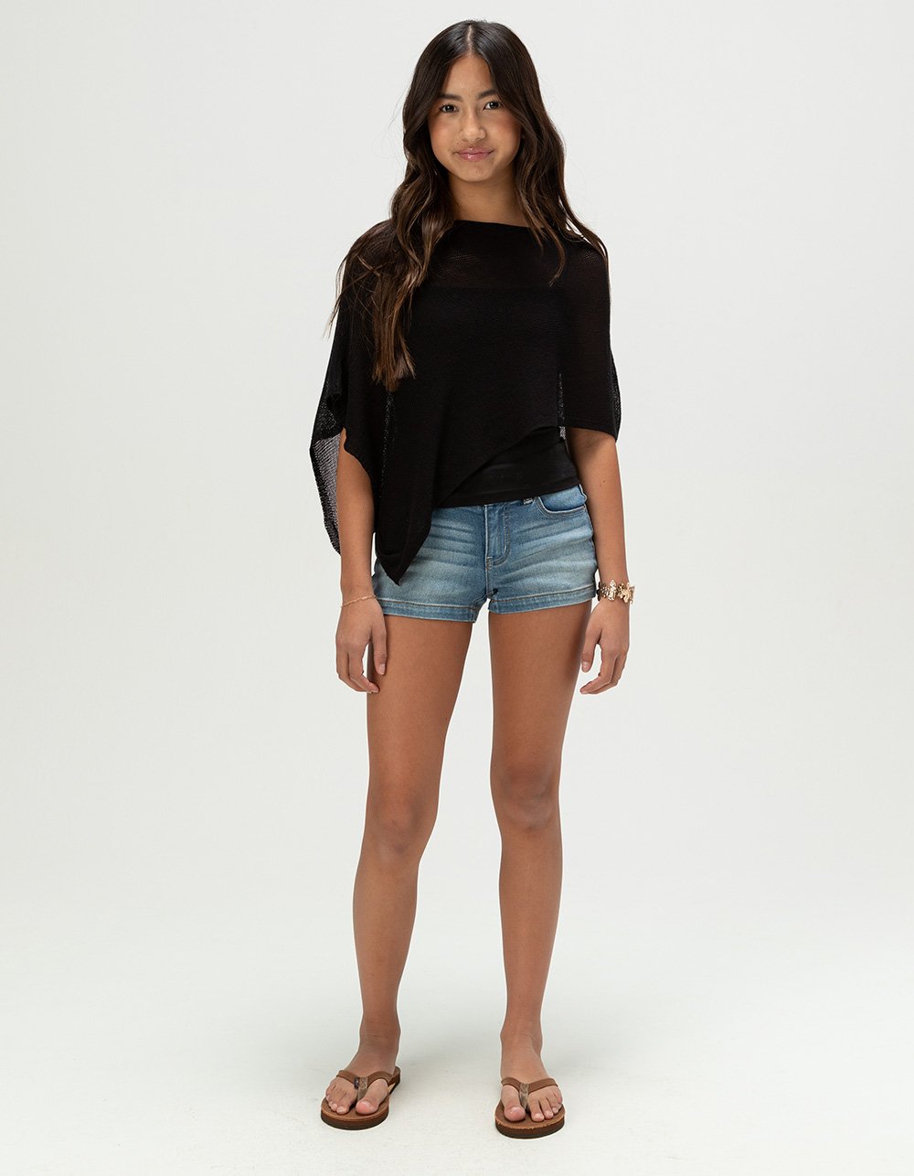 FULL TILT Girls Crop Poncho  - BLACK