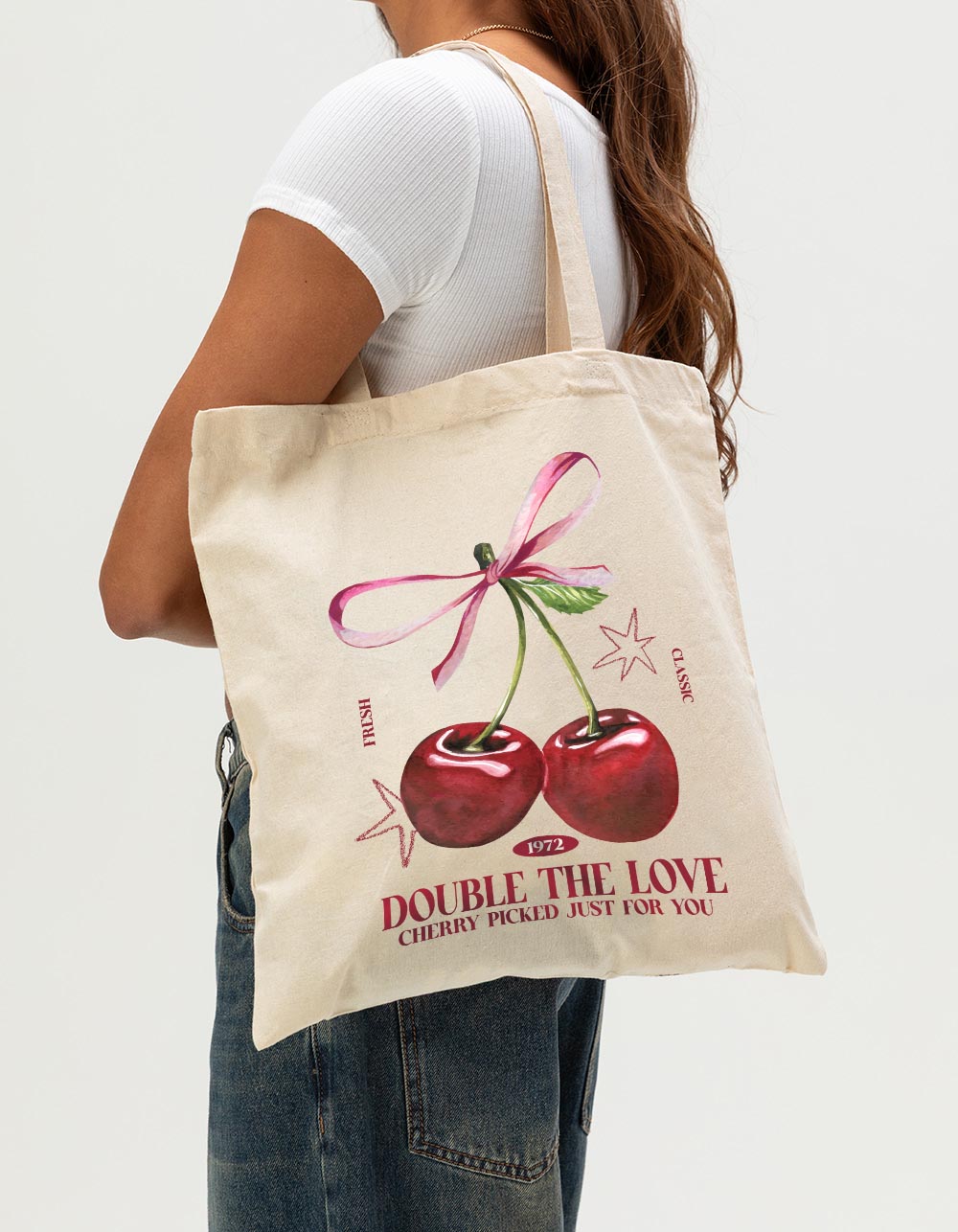 CHERRIES Double The Love Unisex Tote Bag - NATURAL