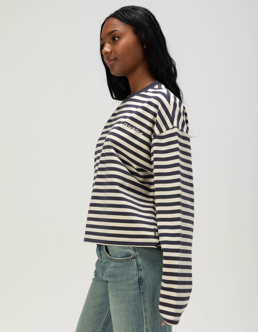 DICKIES Relax Stripe Womens Long Sleeve Top - GRAY COMBO