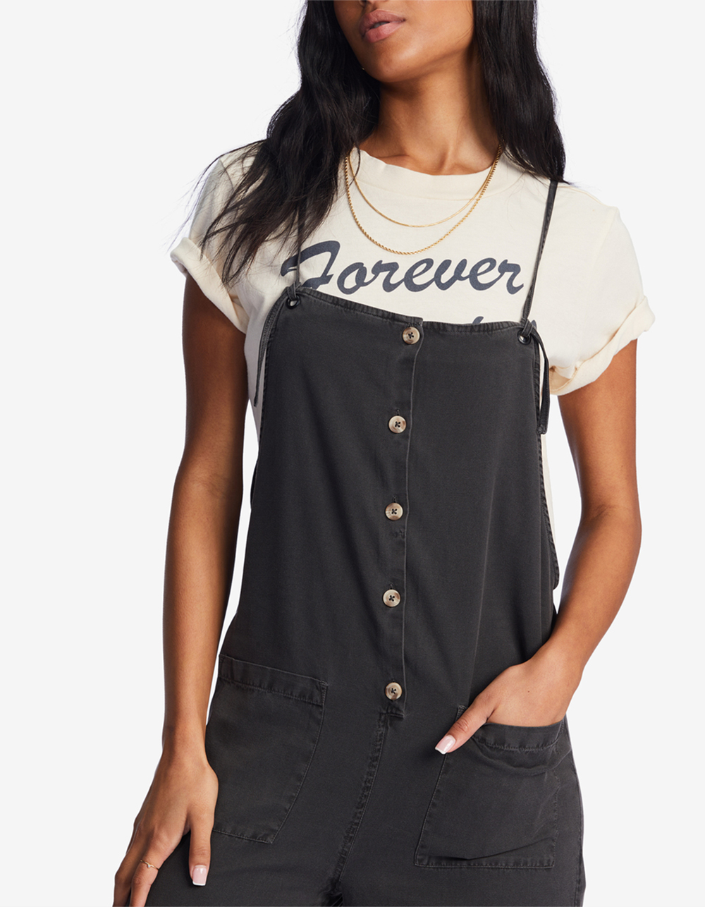 BILLABONG Beach Cruiser Womens Wide Leg Overalls BLACK Tillys