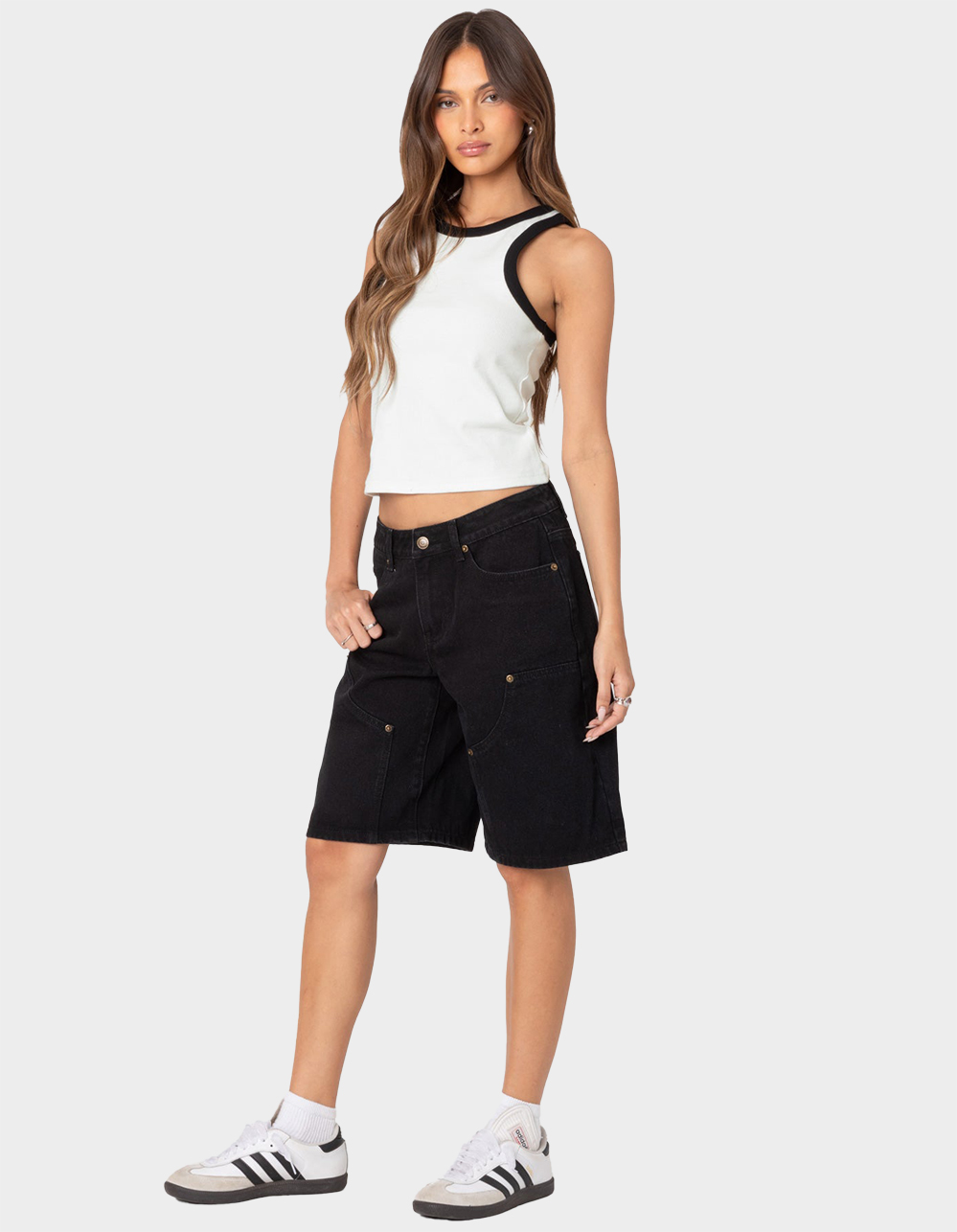EDIKTED Jacqui Low Rise Denim Bermuda Shorts