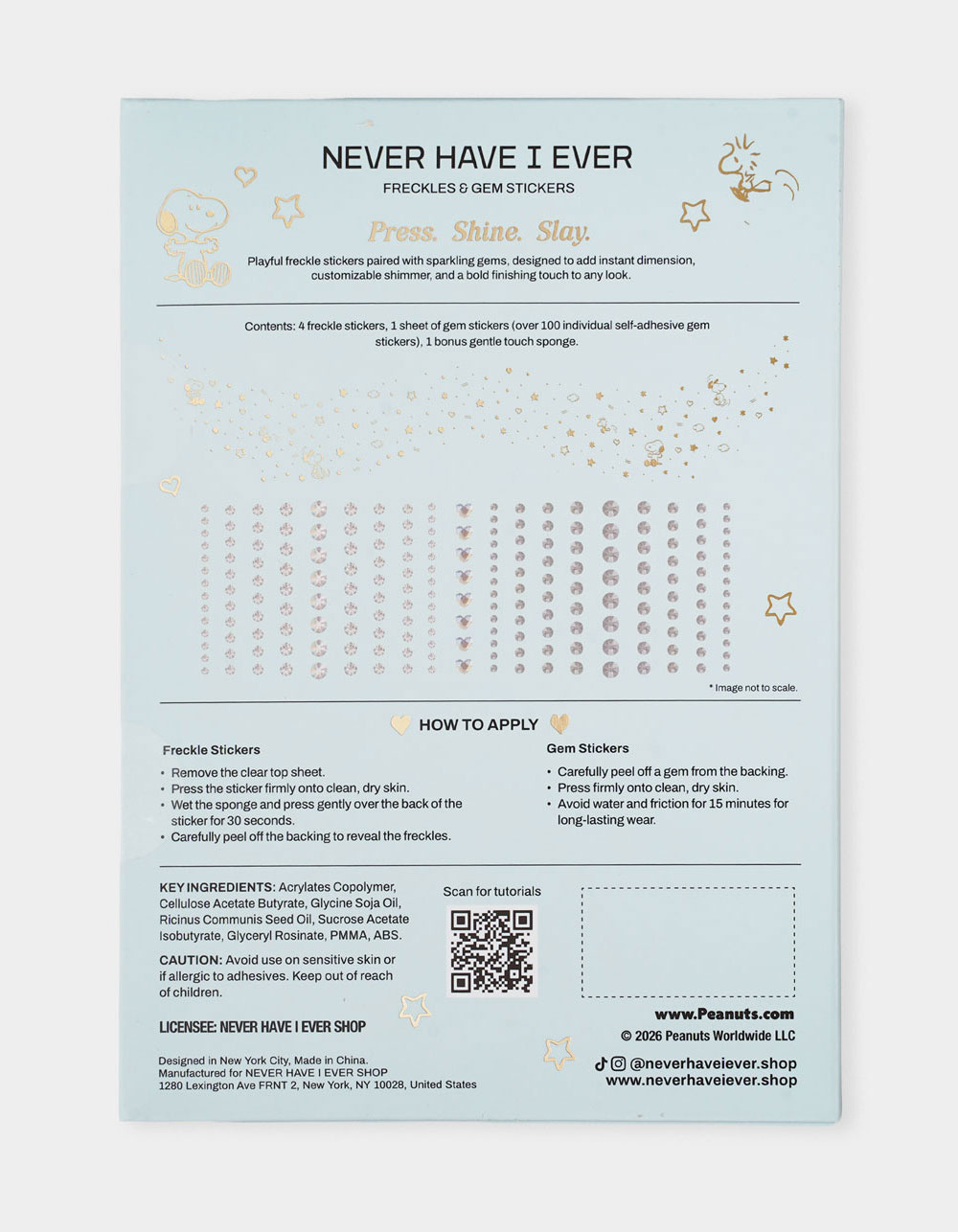 NEVER HAVE I EVER Peanuts Freckles & Gem Stickers - GOLD