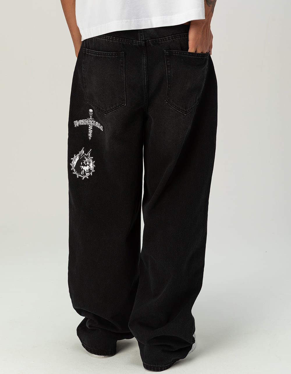 RSQ Mens Extra Baggy Patch Jeans - WASHED BLACK