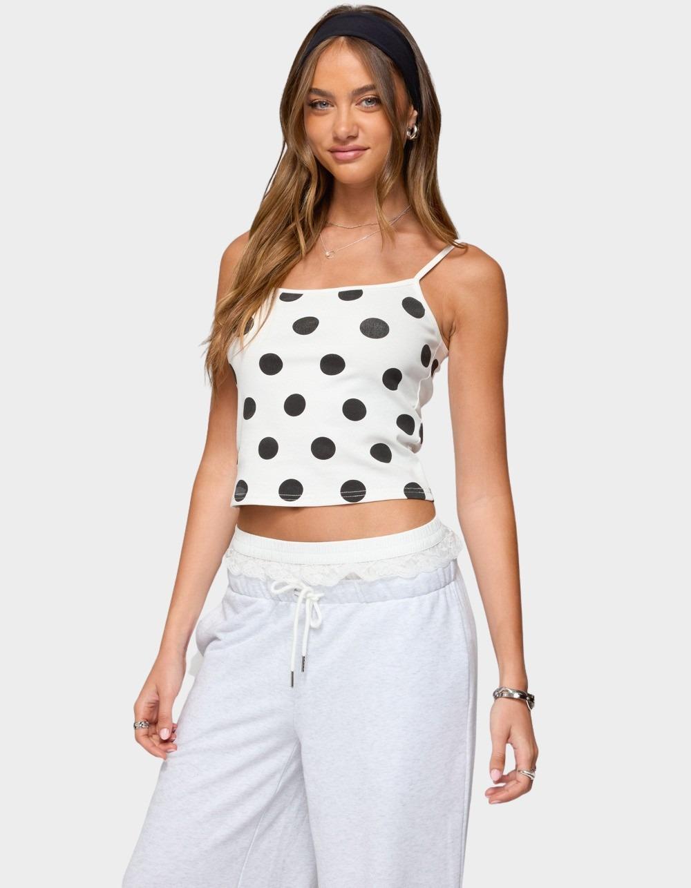 EDIKTED Lynne Polka Dot Tank Top - WHITE