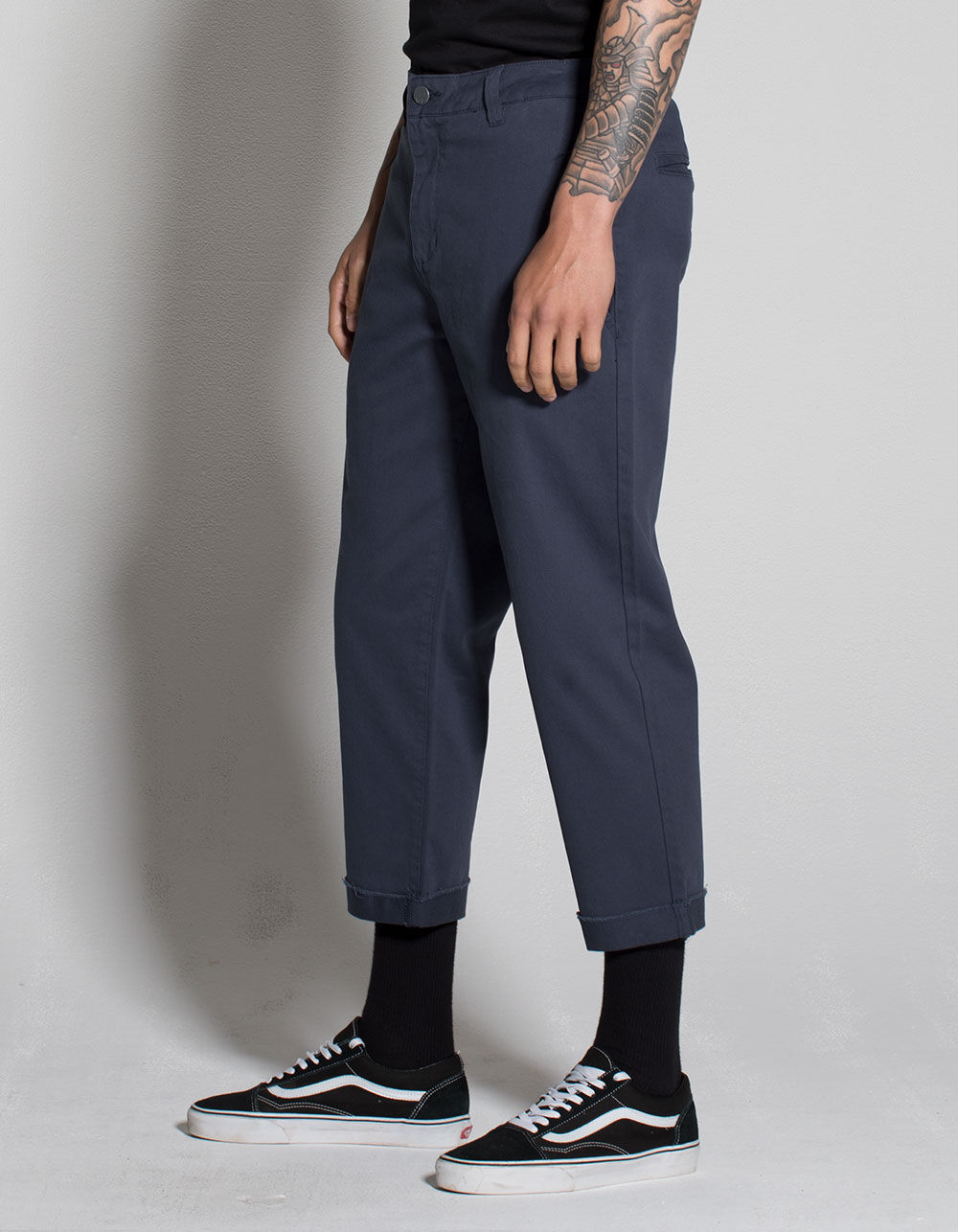 RSQ Straight Cropped Washed Navy Mens Chino Pants image number 2