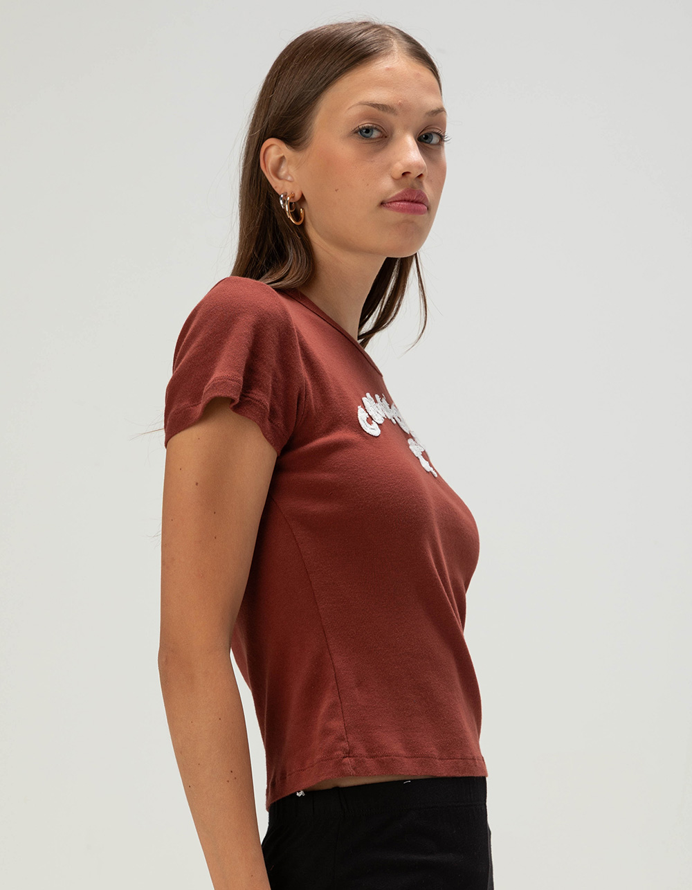 RSQ Womens CA Patch Baby Tee - BROWN
