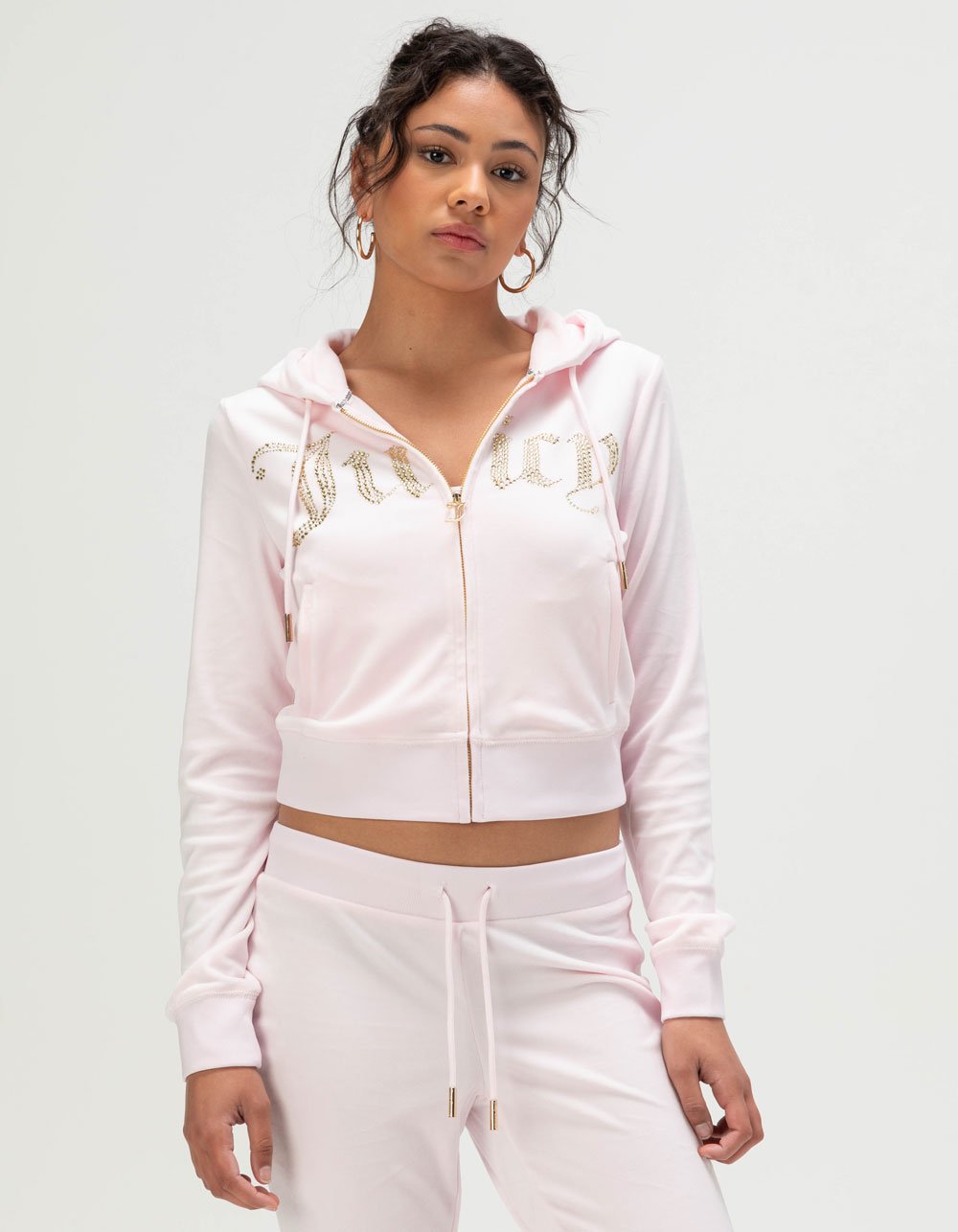 JUICY COUTURE Front Bling Zip-Up Womens Hoodie - BABY PINK