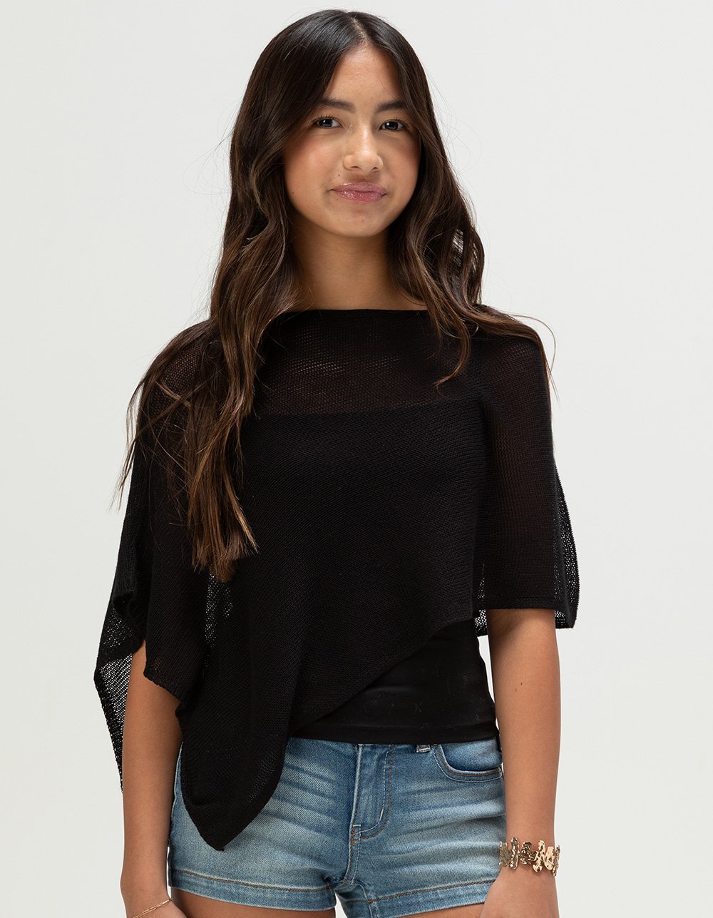 FULL TILT Girls Crop Poncho  - BLACK