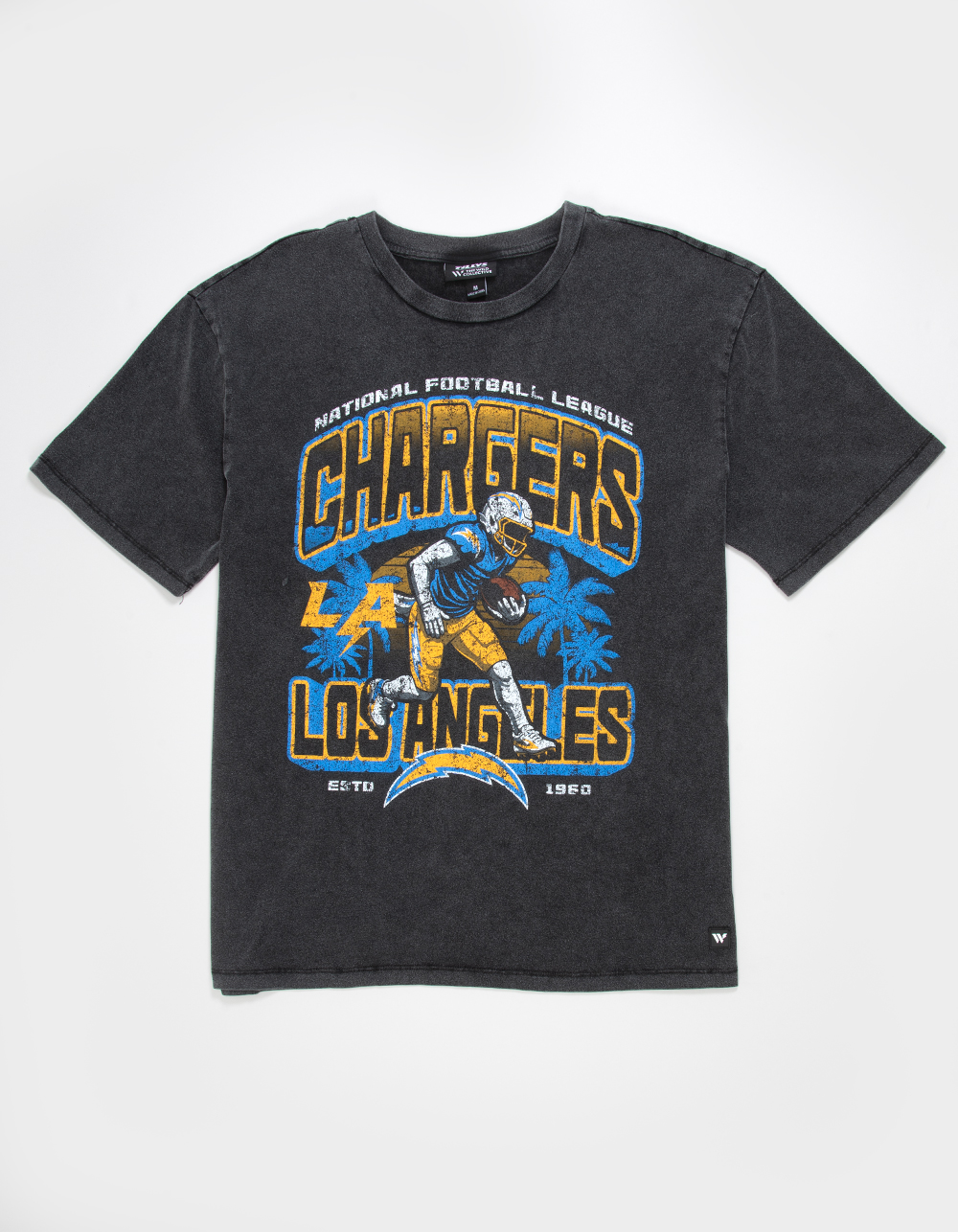 THE WILD COLLECTIVE Los Angeles Chargers Player Mens Tee - WASHED BLACK
